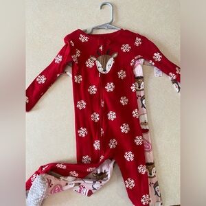 Carter's Red and Pink Reindeer Footie Jammie’s